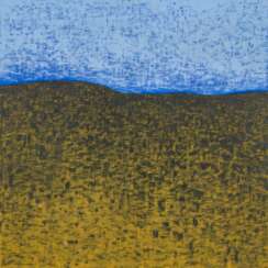 KÜNSTLER/IN 20. Jahrhundert, "Abstrakte Landschaft in Gelbtönen auf Schwarz und in Blautönen",