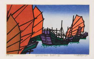 Karhu, Clifton (1927 Duluth - 2007 Kanazawa). HolzschnitTiefe: Hongkong Boats VI
