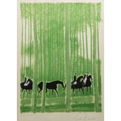 BRASILIER, ANDRE (geb. 1929), "Pferde und Reiter im Wald", - Foto 1