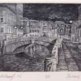 “Winter canal” Paper Etching Realist Landscape painting 2000 - photo 1