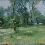“Original landscape painting oil on canvas Hayfield in the park” Canvas Oil paint Impressionist Landscape painting 2016 - photo 1