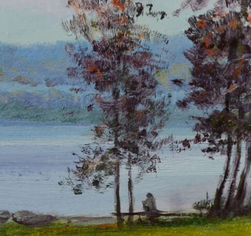 „Original landscape painting oil on canvas Silent evening near Dnepr river“ Leinwand Ölfarbe Impressionismus Landschaftsmalerei 2018 - Foto 2