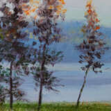 „Original landscape painting oil on canvas Silent evening near Dnepr river“ Leinwand Ölfarbe Impressionismus Landschaftsmalerei 2018 - Foto 4