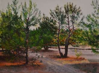 Origine de la peinture de paysage huile sur toile: "Le chemin entre les petits pins"