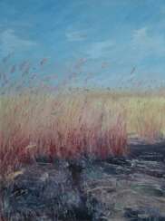 Original landscape painting oil on canvas, Reed after fire