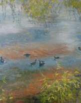 Original landscape painting oil on canvas, Ducks On The Lake Original landscape painting oil on canvas, Ducks On The Lake