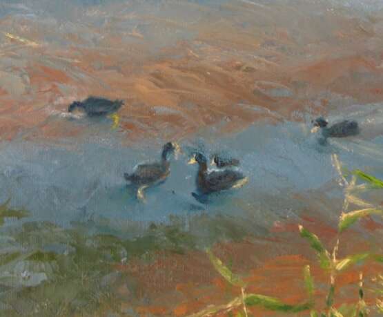 „Original Landschaftsmalerei öl auf Leinwand Enten Auf Dem See“ Leinwand Ölfarbe 2016 - Foto 3