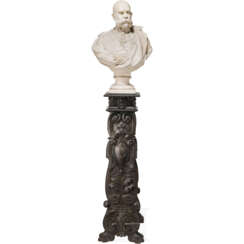 Kaiser Franz Joseph I. von Österreich - große Gipsbüste auf beschnitztem Holzständer