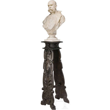 Kaiser Franz Joseph I. von Österreich - große Gipsbüste auf beschnitztem Holzständer - Foto 2
