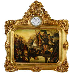 Bilderuhr mit Schlachtenszene aus den Türkenkriegen und Prager Walzenspielwerk, Mitte 19. Jahrhundert