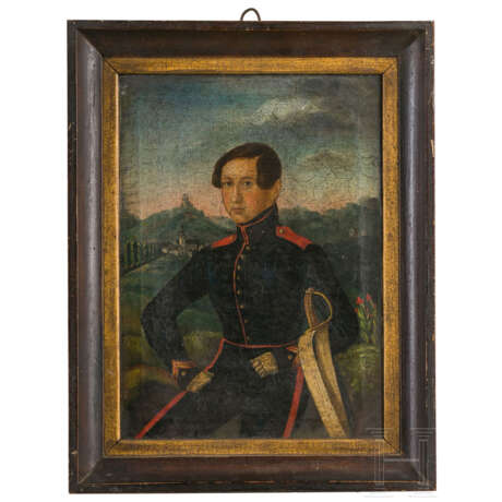 Soldatenportrait vor der Burg Staufen, um 1850 - Foto 1