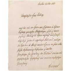Otto Graf von Bismarck (1815 - 1898) - eigenhändig verfasster, signierter Brief als preußischer Ministerpräsident , datiert "Dresden12 Dec.1868" (oder 1869)
