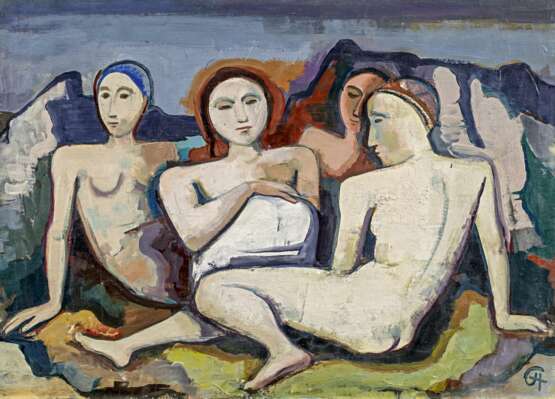 Hofer, Karl. Figürliche Komposition (Vier sitzende Frauen in Landschaft) - Foto 1