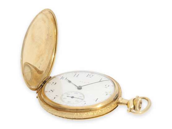 Taschenuhr: sehr schöne, goldene amerikanische Jugendstil-Savonnette mit außergewöhnlicher, feiner Gehäusedekoration, Elgin um 1900 - Foto 2