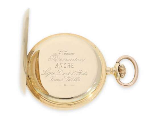 Taschenuhr: außergewöhnlich große Schweizer Goldsavonnette mit Präzisionsankerwerk, sog. Ankerchronometer, ca. 1900 - photo 4
