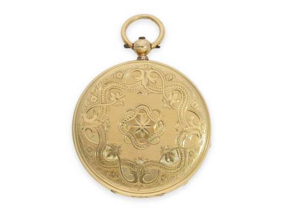 Taschenuhr: prächtige guillochierte Lepine in 18K Gold, ca. 1860 - Foto 5