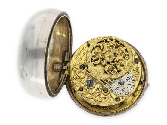 Taschenuhr: frühe Londoner Doppelgehäuse-Spindeluhr mit seltener Signatur, G. Graham London No.2013, Londoner Hallmarks 1749 - photo 3