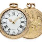 Taschenuhr: frühe, 3 -fach-Gehäuse Repoussé-Spindeluhr in Gold, signiert Rose London, ca. 1770 - photo 1