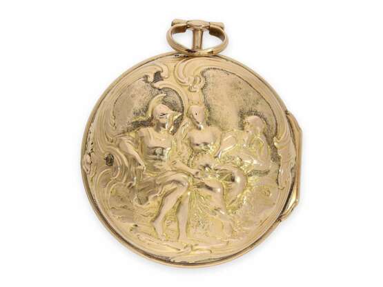 Taschenuhr: frühe, 3 -fach-Gehäuse Repoussé-Spindeluhr in Gold, signiert Rose London, ca. 1770 - фото 6