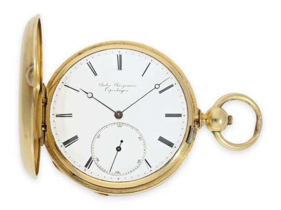 Taschenuhr: frühe Jules Jürgensen Copenhagen Goldsavonnette mit Schlüsselaufzug, Ankerchronometer No.9148, ca. 1860 - фото 1