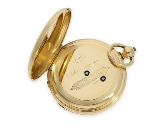Taschenuhr: frühe Jules Jürgensen Copenhagen Goldsavonnette mit Schlüsselaufzug, Ankerchronometer No.9148, ca. 1860 - Foto 6