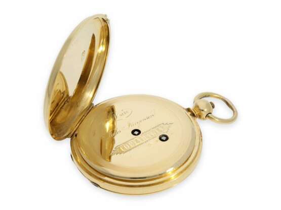 Taschenuhr: frühe Jules Jürgensen Copenhagen Goldsavonnette mit Schlüsselaufzug, Ankerchronometer No.9148, ca. 1860 - Foto 7