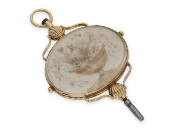 Uhrenschlüssel: extrem seltener und ausgesprochen großer Spindeluhrenschlüssel für eine wertvolle Automatenuhr oder Musikuhr, vermutlich Genf um 1820 - Foto 1