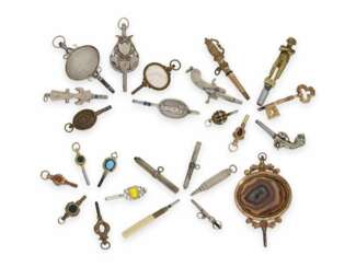 Uhrenschlüssel: Sammlung sehr seltener Spindeluhrenschlüssel, ca.1780-1850, dabei viele Raritäten
