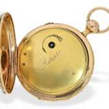 Taschenuhr: sehr seltene 3-Farben-Prunktaschenuhr mit Türkisbesatz und Schlagwerk auf Glocke, Robert à Geneve, ca. 1800 - Foto 2