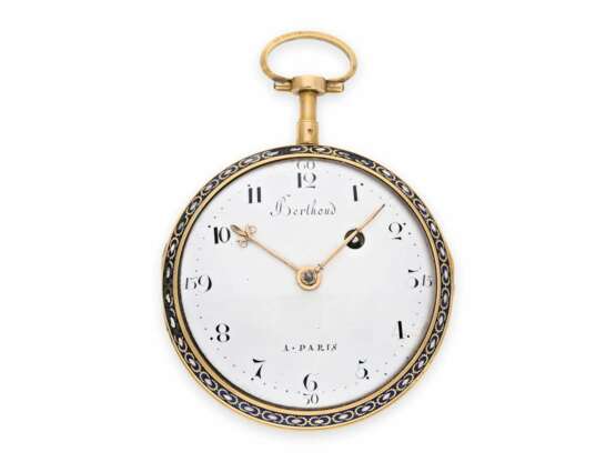 Taschenuhr: exquisite, große Gold/Emaille-Spindeluhr hochfeiner Qualität, signiert Berthoud a Paris No. 5980, ca. 1780 - photo 2