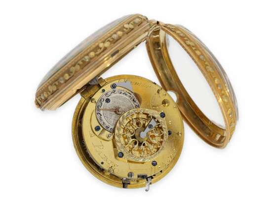 Taschenuhr: exquisite Gold/Emaille “a trois couleurs” Spindeluhr mit Repetition, Chevalier Paris No. 3505, ca.1800 - photo 3