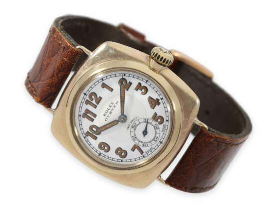 Armbanduhr: frühe, goldene Rolex Oyster Herrenuhr mit Kissengehäuse, Chronometer "Extra-Prima", eine der frühesten Oyster Uhren im Originalzustand, ca.1927 - фото 1