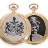 Taschenuhr: flache, elegante Gold/Emaille-Savonnette im Cartier Stil, vermutlich gefertigt für den indischen Fürsten "Thakor Saheb Shri Dolatsinhji Bahadur of Limbdi", ca.1910 - photo 1