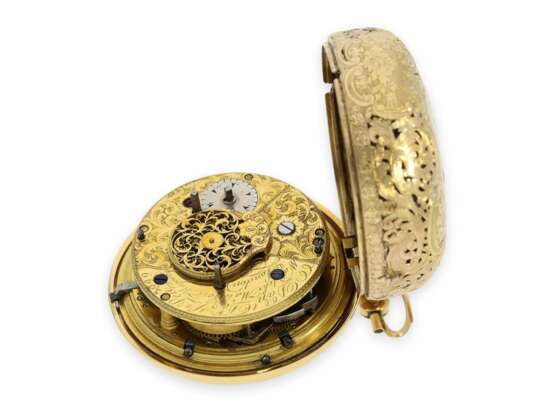 Taschenuhr: frühe Doppelgehäuse-Prunk-Spindeluhr mit Viertelstunden-Selbstschlag und Chatelaine, königlicher Uhrmacher Daniel de St. Leu London No.3999, ca.1785 - фото 5