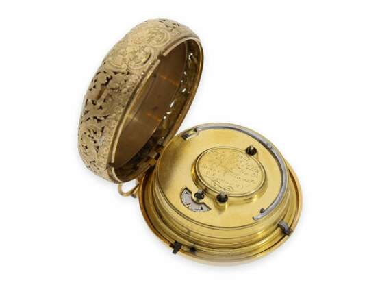 Taschenuhr: frühe Doppelgehäuse-Prunk-Spindeluhr mit Viertelstunden-Selbstschlag und Chatelaine, königlicher Uhrmacher Daniel de St. Leu London No.3999, ca.1785 - photo 6