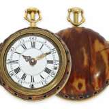 Taschenuhr: frühe englische Doppelgehäuse-Spindeluhr mit Repetition, 18K Gold, bedeutender Uhrmacher, John Bushman Augsburg/London 1692-1725, No.5430, ca. 1720 - photo 1