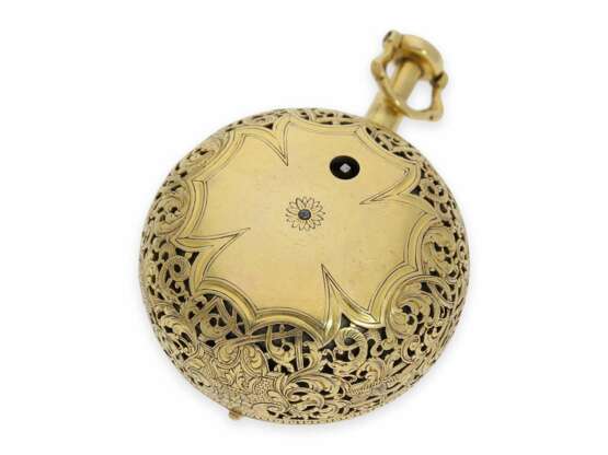 Taschenuhr: frühe englische Doppelgehäuse-Spindeluhr mit Repetition, 18K Gold, bedeutender Uhrmacher, John Bushman Augsburg/London 1692-1725, No.5430, ca. 1720 - photo 8