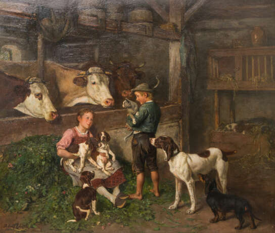 EBERLE, ADOLF (München 1843-1914 ebenda), "Die Kleinen des Bauernguts" - Foto 1