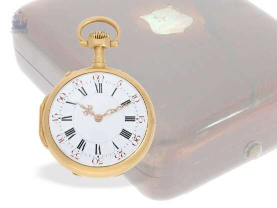 Taschenuhr: hochfeines und extrem seltenes französisches Louis XVI-Style Taschenchronometer mit Originalbox, Maingourd Freres Le Mans No.50653, ca.1870 - photo 1