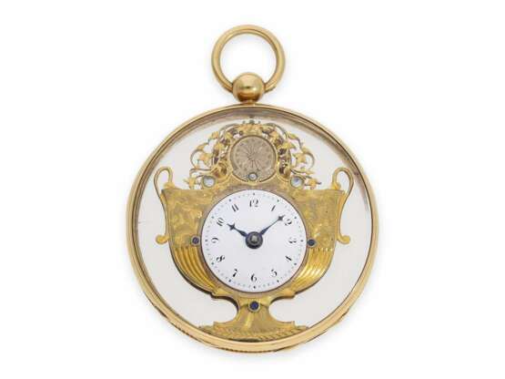 Taschenuhr: museale Gold/Emaille-Spindel-Formuhr für den chinesischen Markt "Die Vase", ca. 1780, nur etwa 10 Exemplare sind weltweit bekannt! - Foto 1