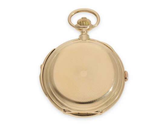 Taschenuhr: schwere, sehr seltene Goldsavonnette mit Doppelkomplikation, Minutenrepetition und Chronograph, Longines No.32103, ca.1900 - photo 7