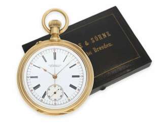 Taschenuhr: extrem seltener, früher A. Lange & Söhne "Krüssmann-Chronograph" Qualität 1A mit Originalbox und Stammbuch, sog. Dead-Seconds Chronograph, No. 25449, Glashütte 1887