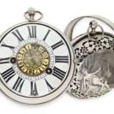 Taschenuhr: extrem rare, einzeigrige Oignon mit Alarm und versteckter erotischer Szene, bedeutender französischer Uhrmacher, Claude Raillard a Paris, verzeichnet von 1676-1692 - Foto 1