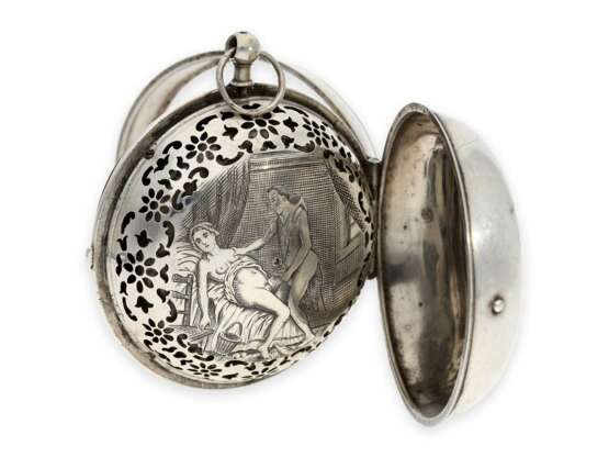 Taschenuhr: extrem rare, einzeigrige Oignon mit Alarm und versteckter erotischer Szene, bedeutender französischer Uhrmacher, Claude Raillard a Paris, verzeichnet von 1676-1692 - photo 5