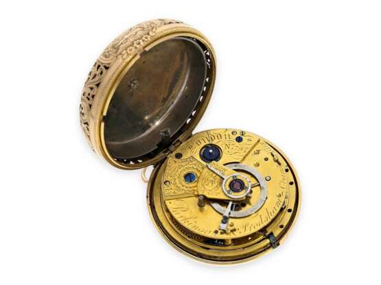 Taschenuhr: äußerst seltene, schwere goldene englische 3-fach-Gehäuse-Taschenuhr mit Stein-Duplexhemmung und Repetition, Hallmarks London 1800, Parkinson & Frodsham No.794 - photo 6