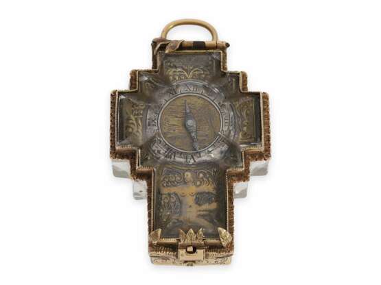 Halsuhr: Miniatur-Bergkristall-Kruzifix-Halsuhr, vermutlich süddeutsch um 1700 - фото 1