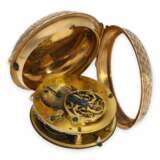 Taschenuhr: bedeutende, goldene Schweizer Taschenuhr mit früher Zylinderhemmung, Chatelaine und Originalbox, Jean Jaques Richard au Locle, 1740-1766 - Foto 5