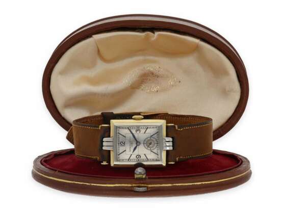 Armbanduhr: eine der seltensten Patek Philippe Armbanduhren aus der Zeit des Art déco, "Piece Unique", die einzige Uhr der Ref.1930, die gefertigt wurde, mit Originalbox mit Wechselzifferblatt, Stammbuchauszug und diversen Patek Philippe Dokumenten - photo 1