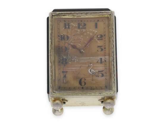 Reiseuhr/Carriage Clock: extrem rare Miniatur Reiseuhr mit Jaspisgehäuse und Achatzifferblatt, vermutlich Lacloche Frères Paris No.5373, ca.1920 - Foto 2