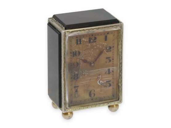 Reiseuhr/Carriage Clock: extrem rare Miniatur Reiseuhr mit Jaspisgehäuse und Achatzifferblatt, vermutlich Lacloche Frères Paris No.5373, ca.1920 - Foto 3